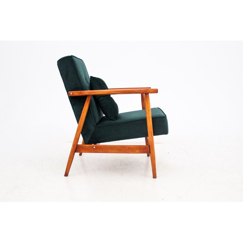 Vintage beech Armchair with footrest, Poland 1960s