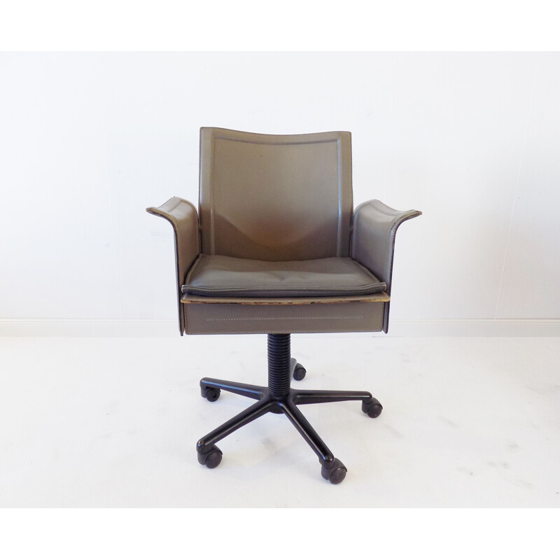 Cadeira de escritório em couro Vintage Matteo Grassi Korium por Tito Agnoli 1980