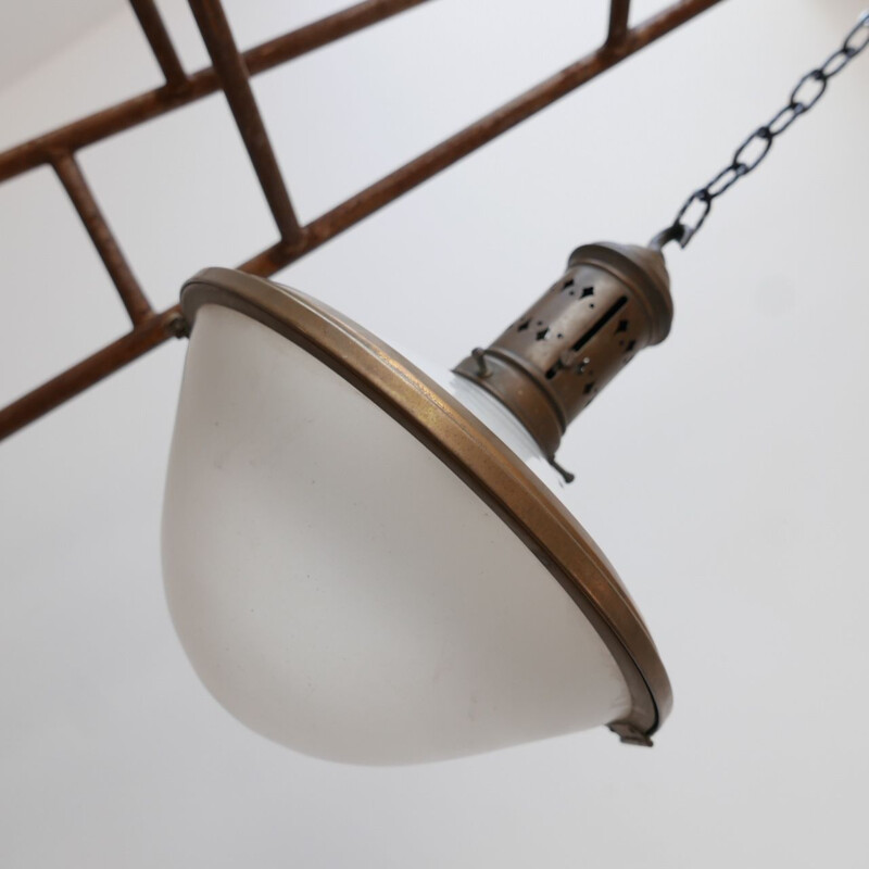 Vintage two-tone opaline hanging lamp, France 1930