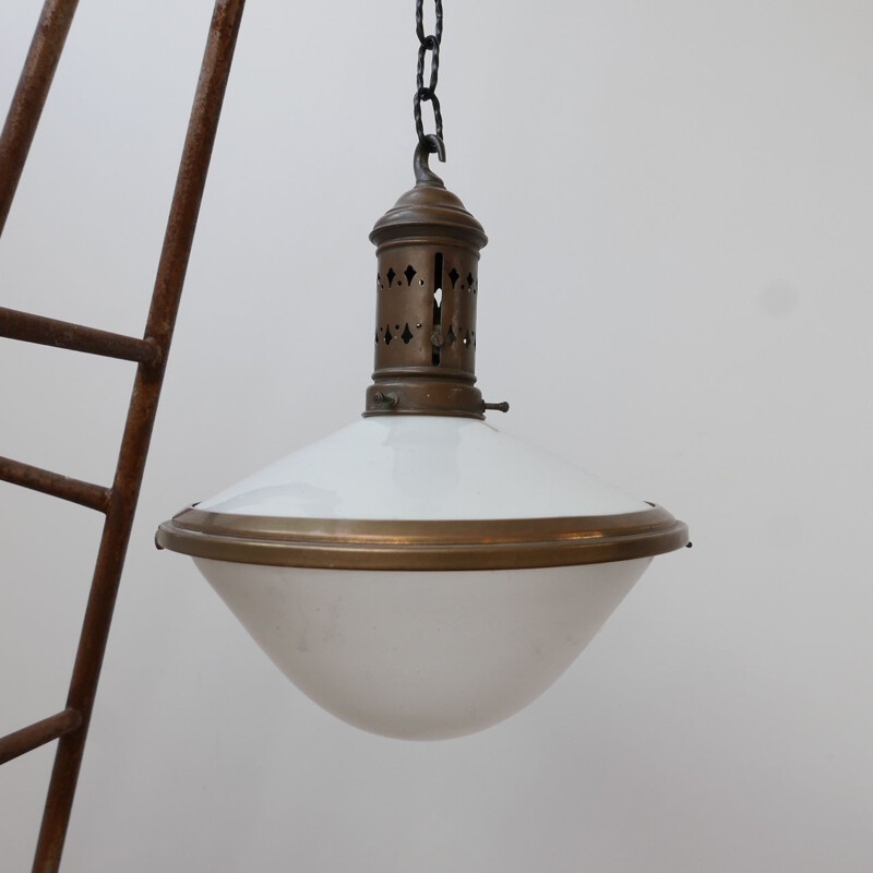 Vintage two-tone opaline hanging lamp, France 1930