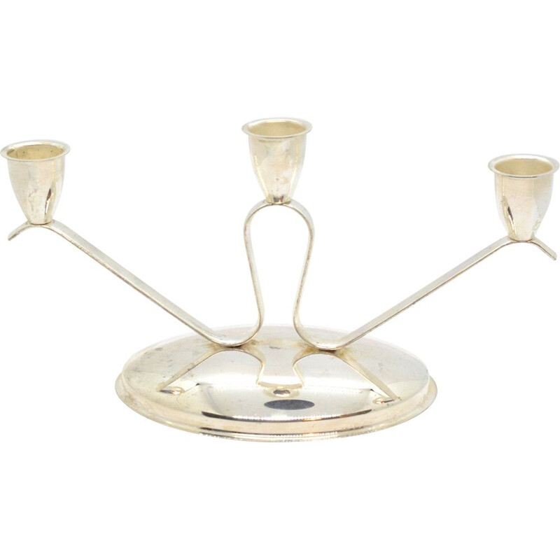 Vintage three-armed candlestick in plated metal, Germany 1960