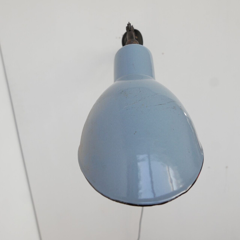 Lámpara de tijera vintage de esmalte azul, Alemania 1930