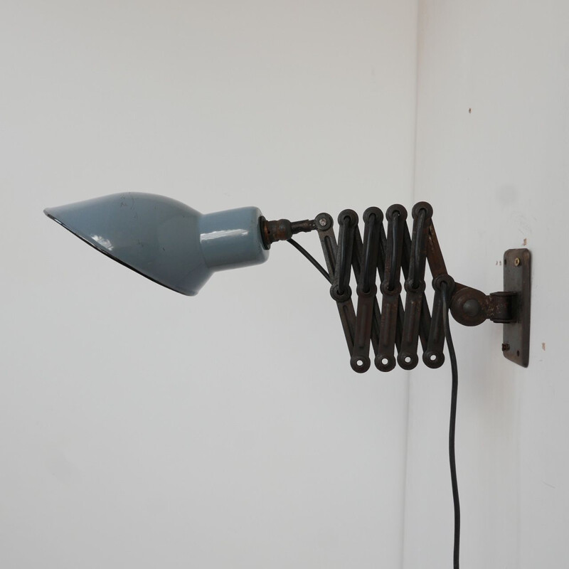 Vintage blue enamel scissor lamp, Germany 1930