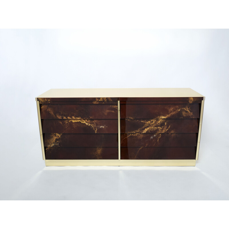 Vintage lacquer and brass sideboard by Jansen, 1970