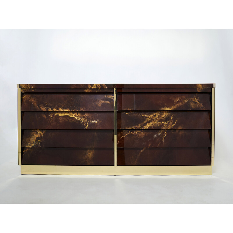 Vintage lacquer and brass sideboard by Jansen, 1970