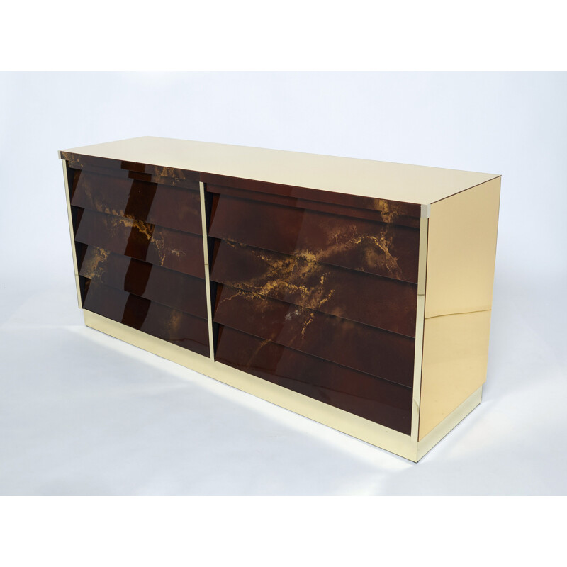 Vintage lacquer and brass sideboard by Jansen, 1970