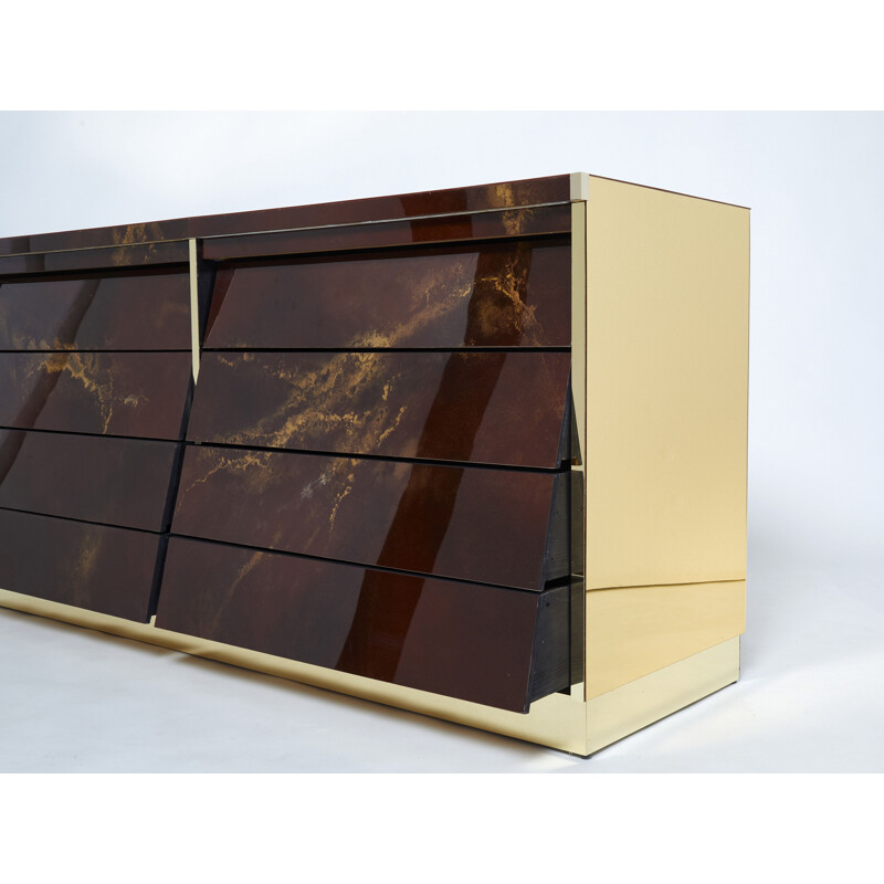 Vintage lacquer and brass sideboard by Jansen, 1970