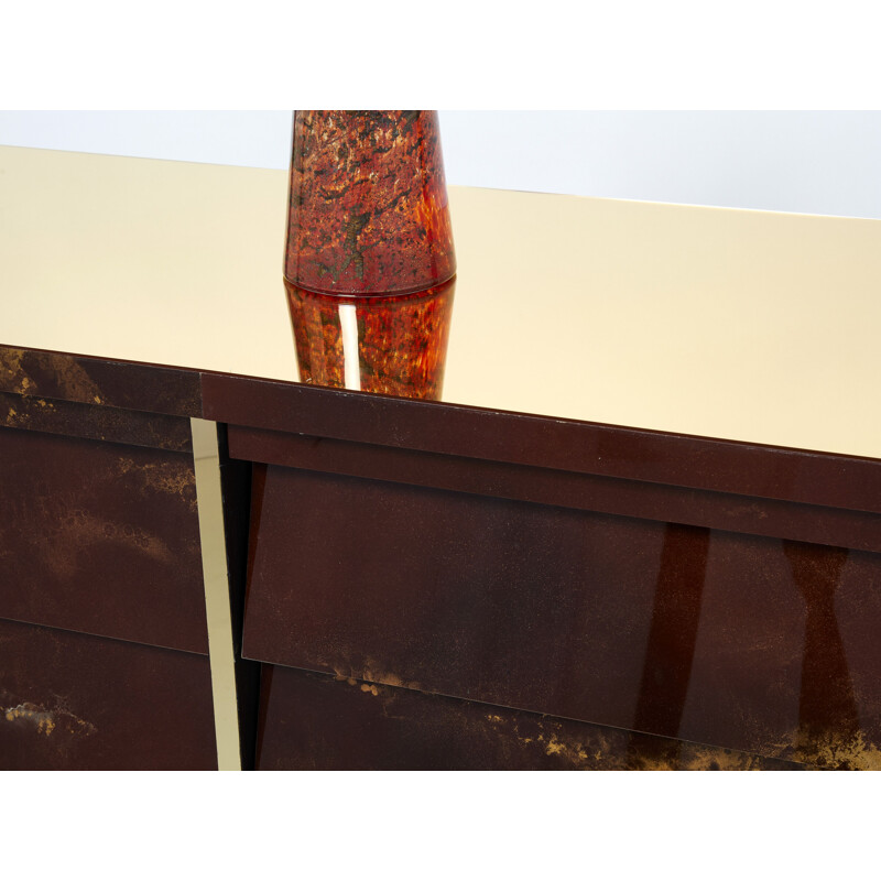 Vintage lacquer and brass sideboard by Jansen, 1970