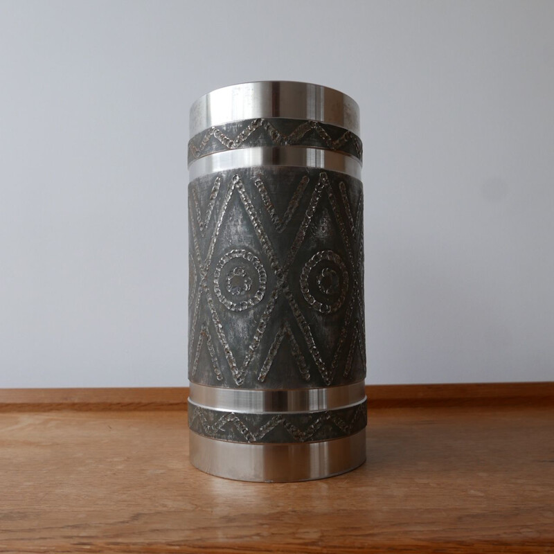 Large vintage vase Metal Brutalist, Belgium 1970s