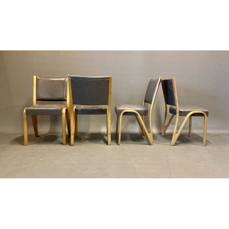 Set of 4 vintage beechwood chairs by Paul Bode 1950s