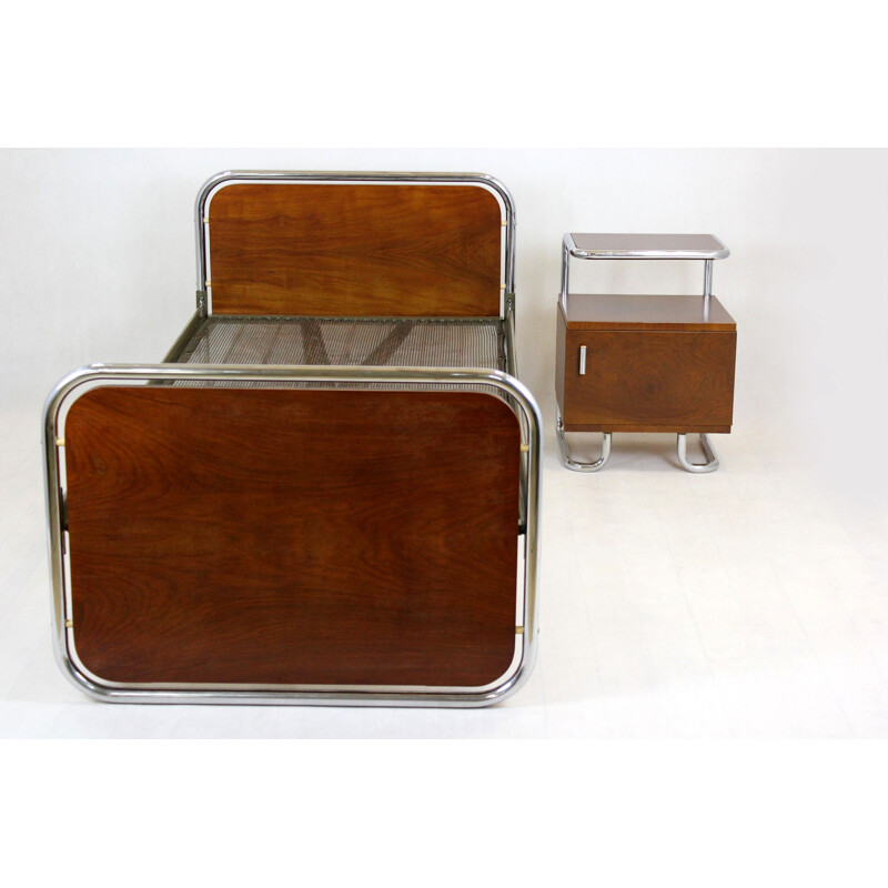 Set of 4 vintage Bauhaus Tubular Steel Bedroom Set, Czechoslovakia 1940s