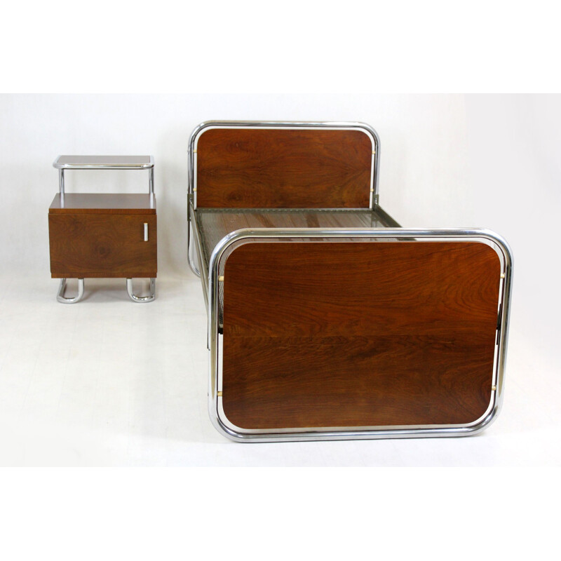 Set of 4 vintage Bauhaus Tubular Steel Bedroom Set, Czechoslovakia 1940s