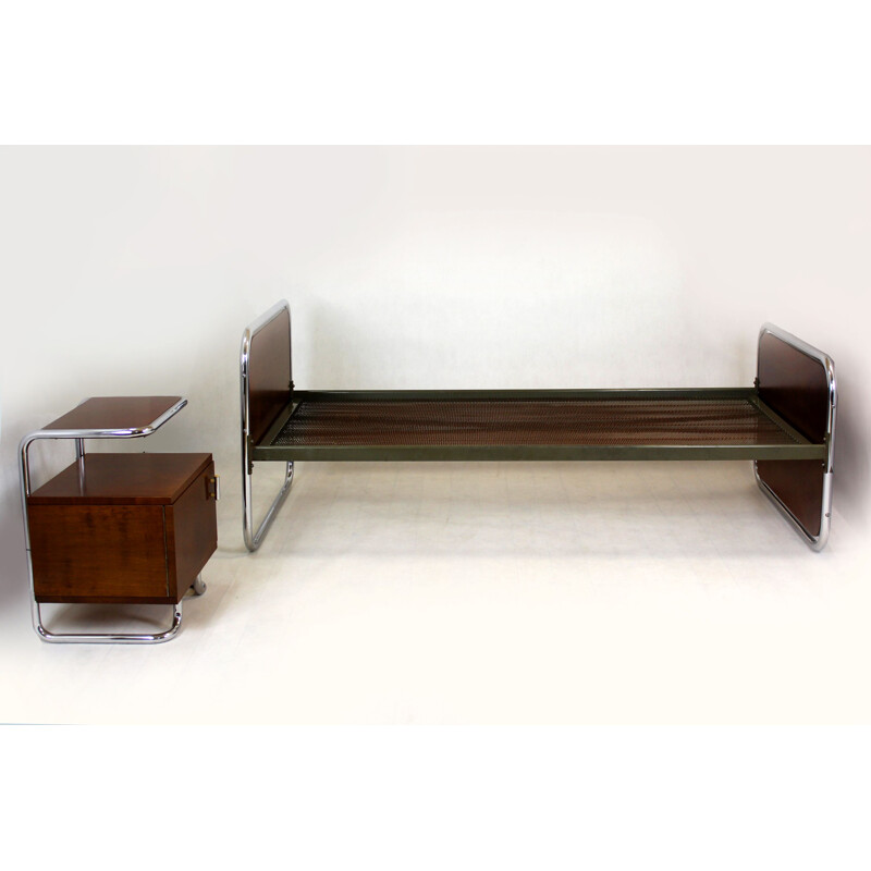 Set of 4 vintage Bauhaus Tubular Steel Bedroom Set, Czechoslovakia 1940s