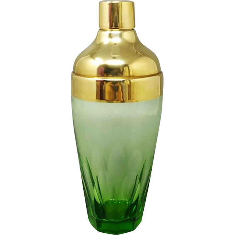 Vintage Green Cut Glass Cocktail Shaker, Italy 1960s