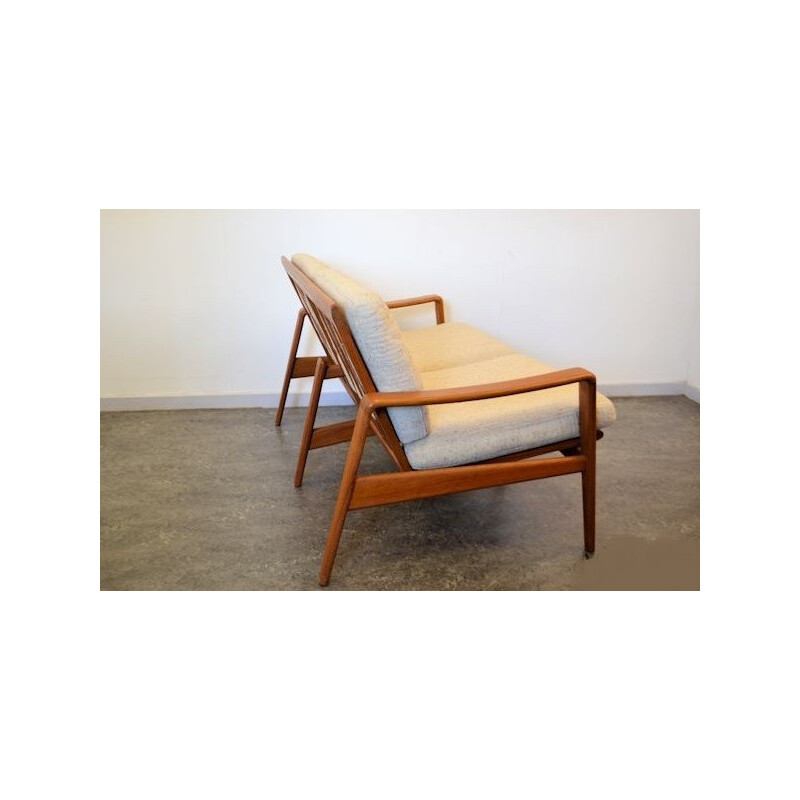 Comfort Mobel 2-seater sofa in teak and beige fabric, Arne Wahl IVERSEN - 1960s