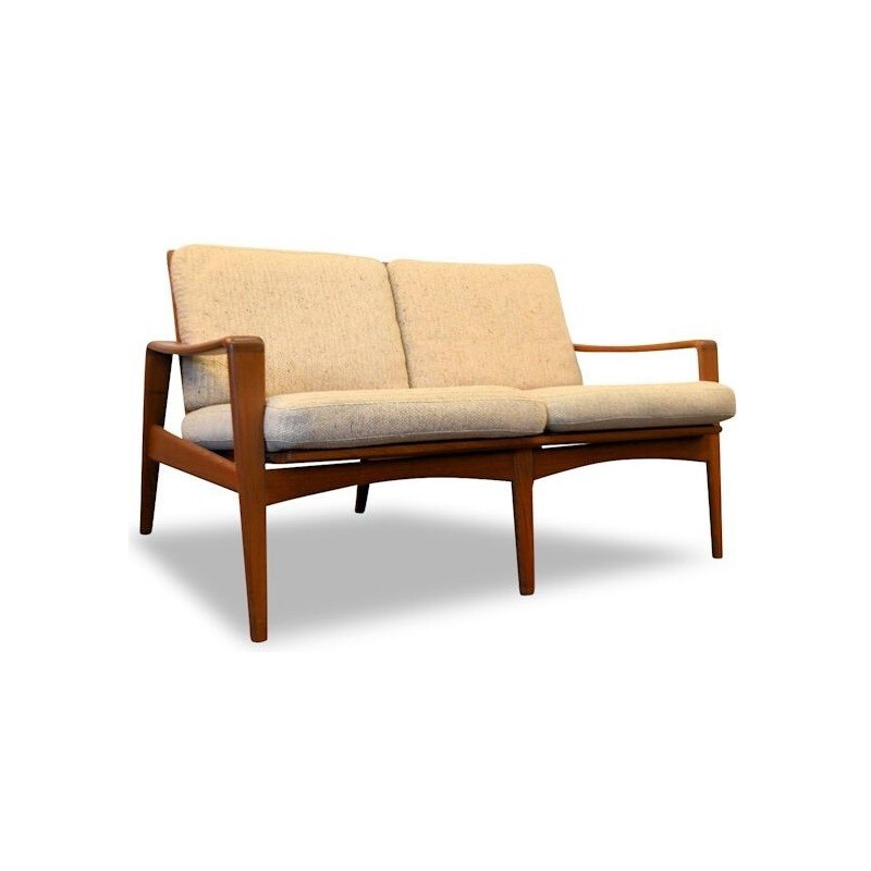 Comfort Mobel 2-seater sofa in teak and beige fabric, Arne Wahl IVERSEN - 1960s
