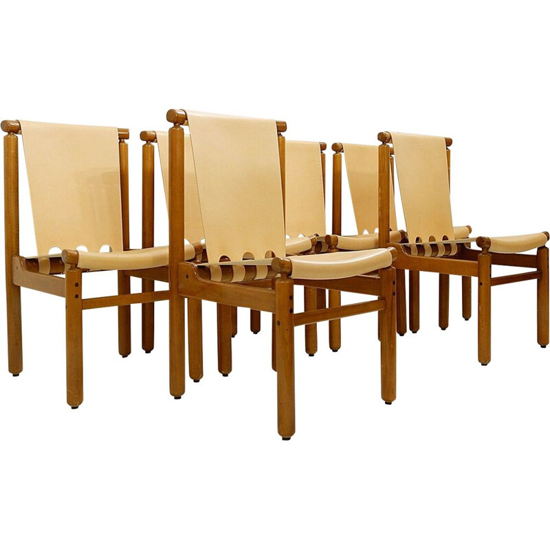 Set of 6 vintage Leather Dining Chairs by Ilmari Tapiovaara for La Permanente Mobili Cantù, Italian