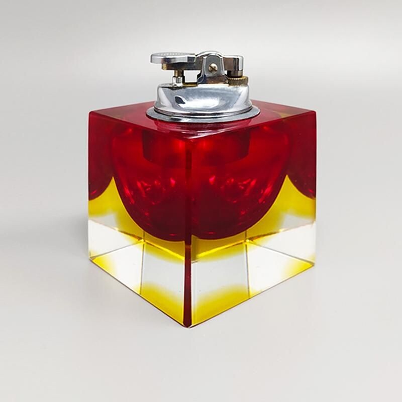 Vintage Table Lighter in Murano Sommerso Glass By Flavio Poli for Seguso 1960s