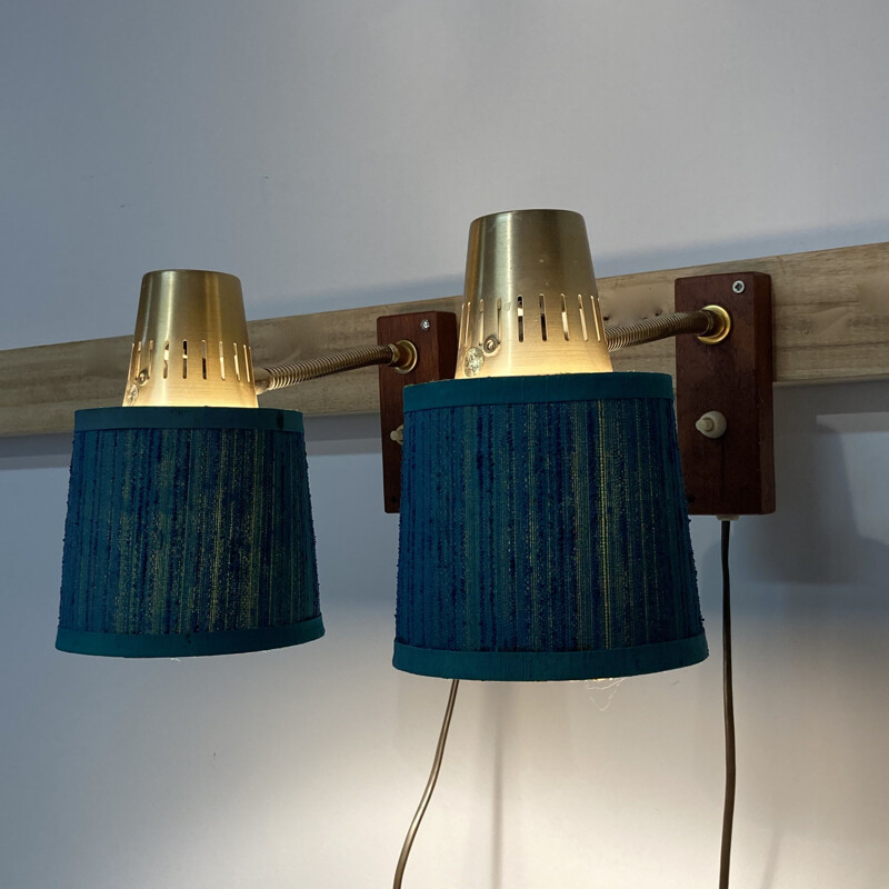 Pair of vintage teak sconces, Scandinavian 1950s