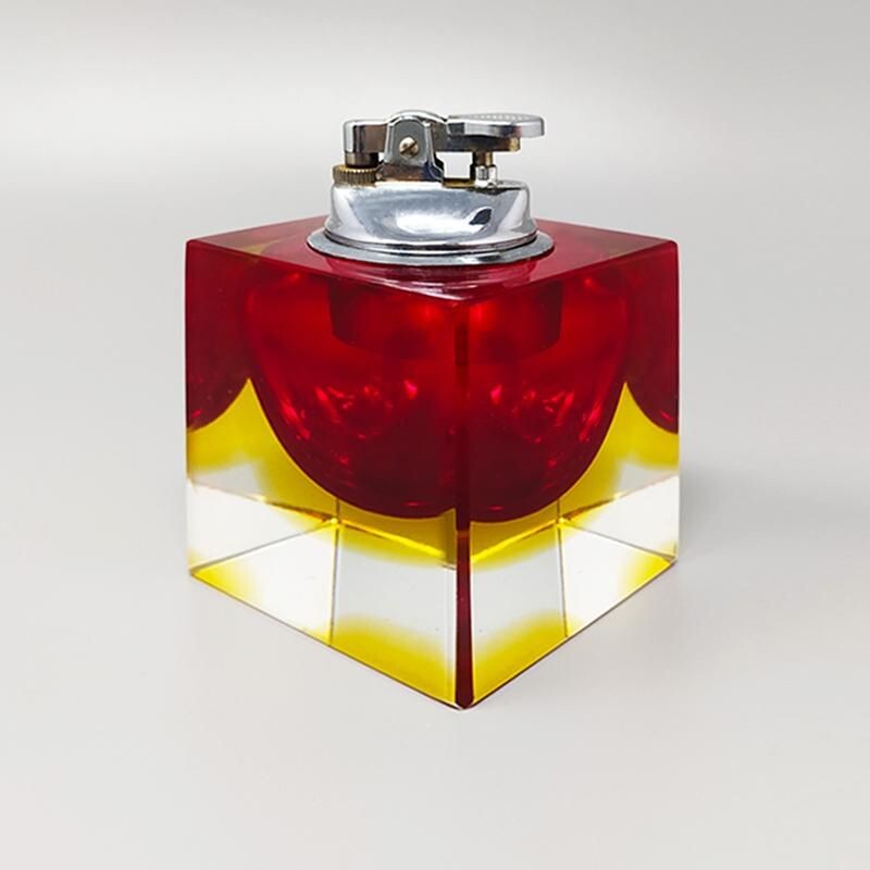 Vintage Table Lighter in Murano Sommerso Glass By Flavio Poli for Seguso 1960s