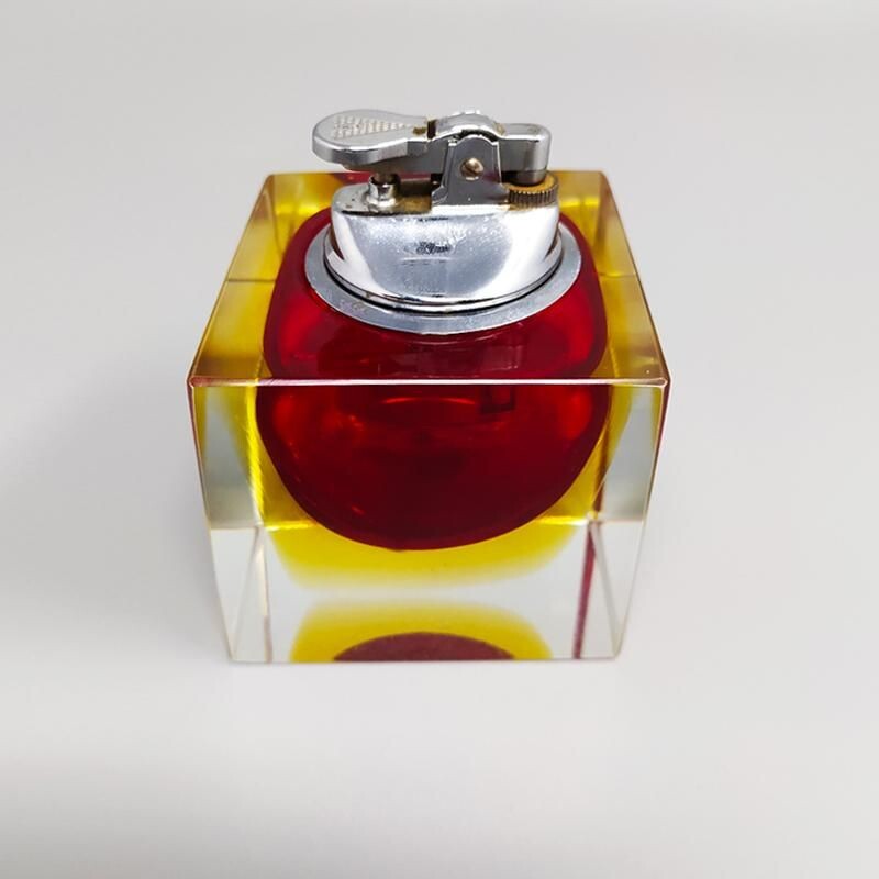 Vintage Table Lighter in Murano Sommerso Glass By Flavio Poli for Seguso 1960s