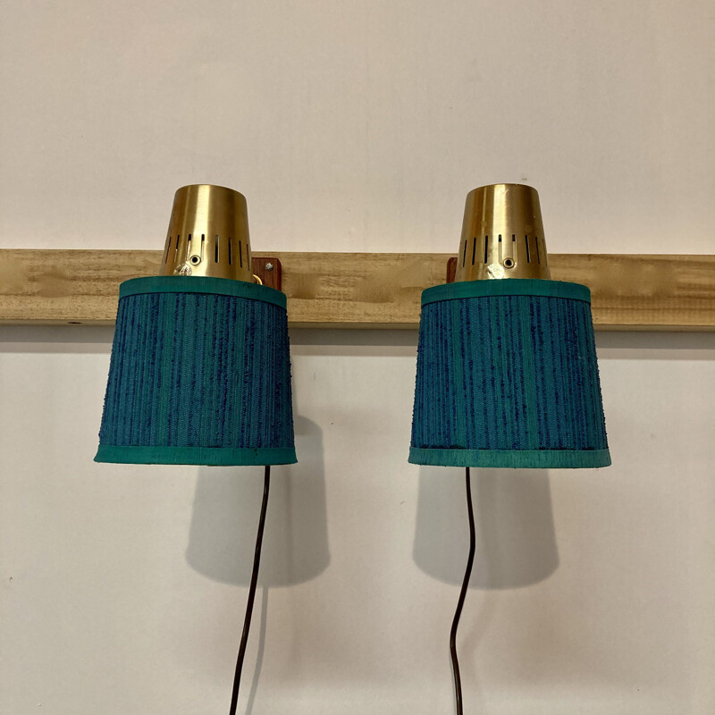 Pair of vintage teak sconces, Scandinavian 1950s