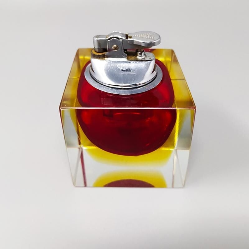 Vintage Table Lighter in Murano Sommerso Glass By Flavio Poli for Seguso 1960s