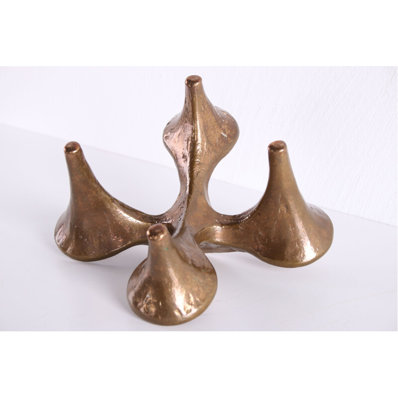 Vintage brutalist candleholder in copper, Denmark 1970