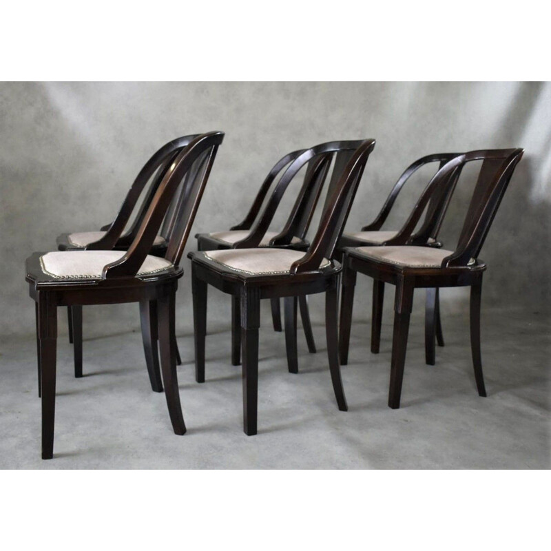 Set of 6 vintage Art Deco "Gondola" Dining Chairs, French 1930s