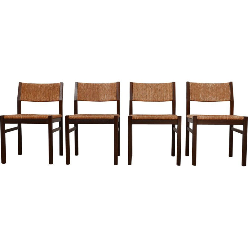 Set of 4 vintage Rush Dutch Dining Chairs, Holland 1960s