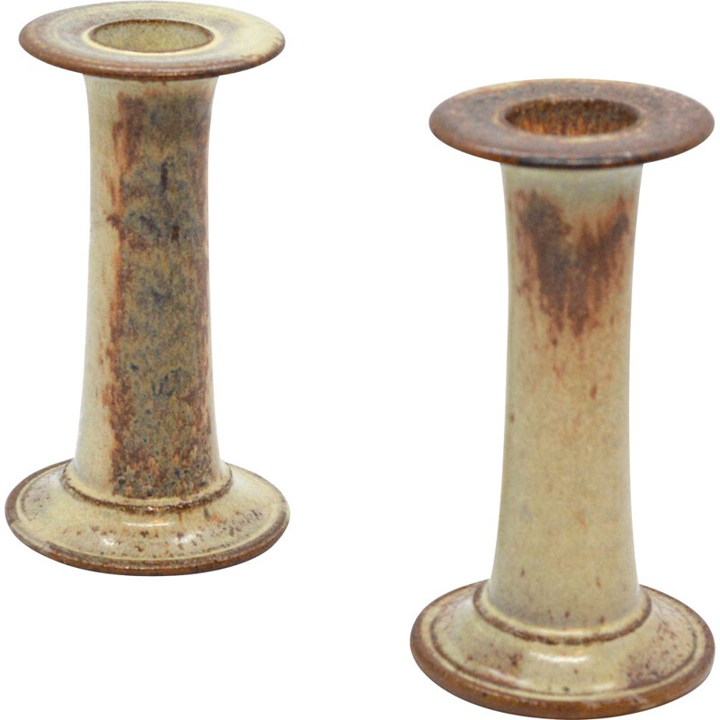 Pair of vintage Cady Clay Works stoneware candlesticks, United States 1980s