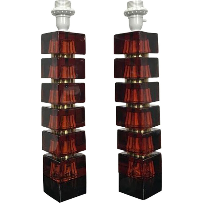Pair of vintage table lamps by Carl Fagerlund for Orrefors, 1960