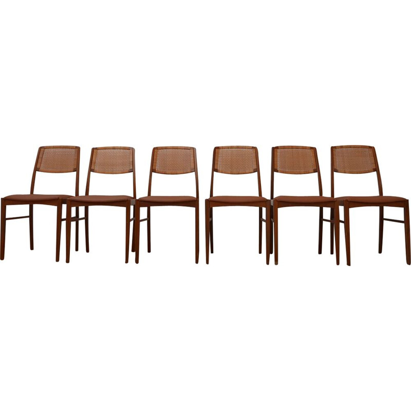 Set von 6 Vintage-Stühlen aus Teakholz und beigem Leder, Dänisch