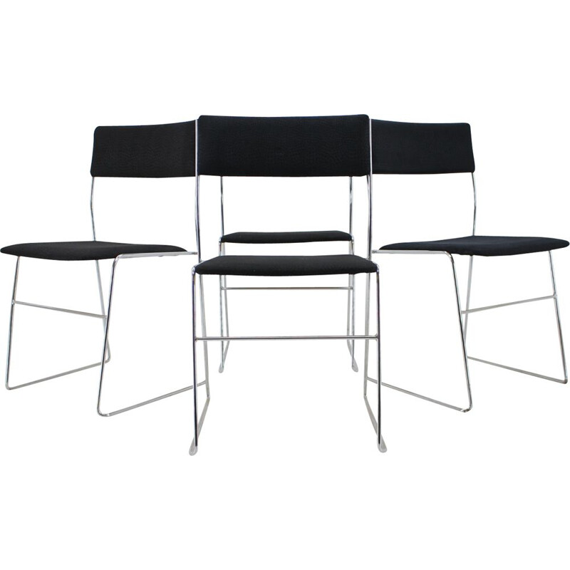 Set van 4 vintage minimalistische verchroomde stoelen, Tsjechoslowakije 1970