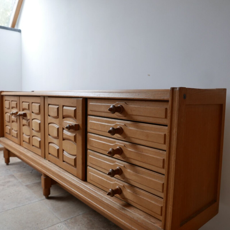 Vintage Oak and Ceramic Credenza Sideboard by Guillerme et Chambron, French 1960s