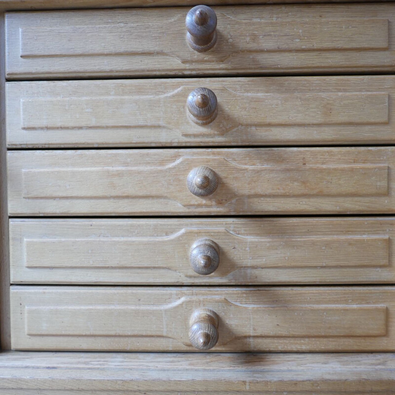 Vintage Oak and Ceramic Credenza Sideboard by Guillerme et Chambron, French 1960s