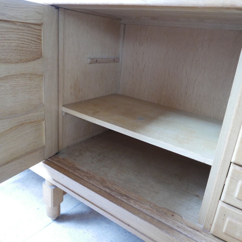 Vintage Oak and Ceramic Credenza Sideboard by Guillerme et Chambron, French 1960s