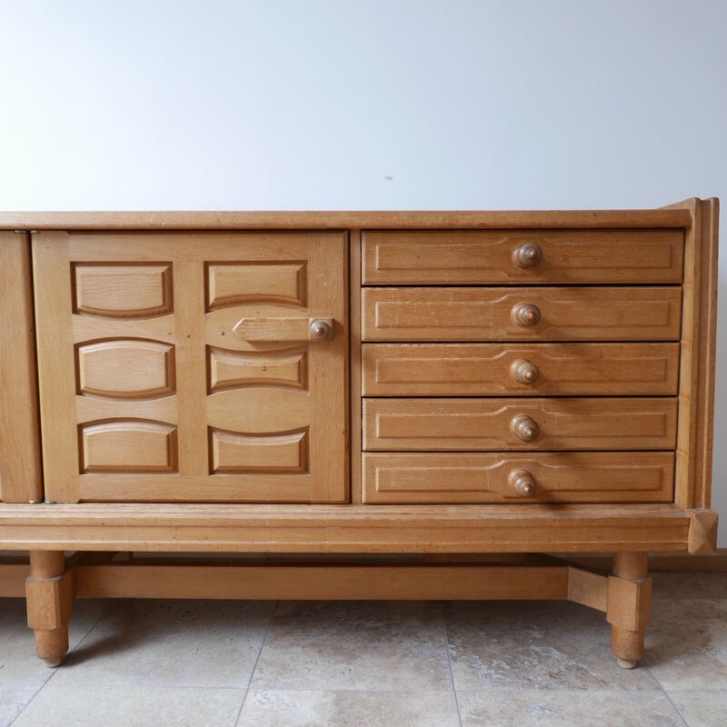 Vintage Oak and Ceramic Credenza Sideboard by Guillerme et Chambron, French 1960s