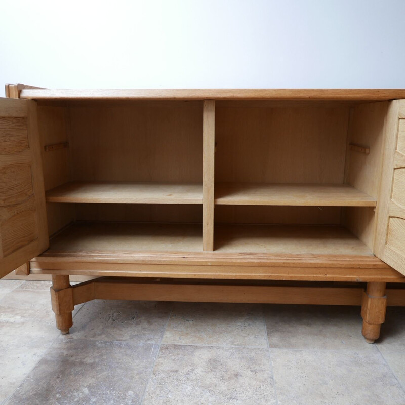Vintage Oak and Ceramic Credenza Sideboard by Guillerme et Chambron, French 1960s