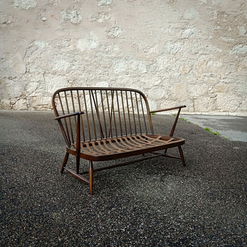 Vintage two-seater bench Ercol by Lucian Ercolan 1950s