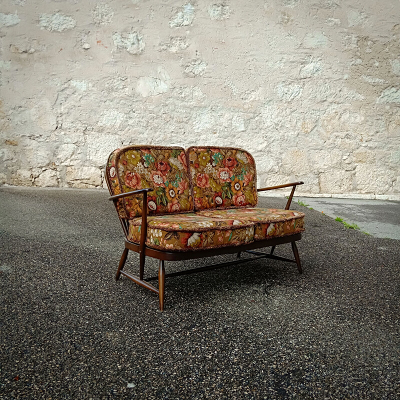 Vintage two-seater bench Ercol by Lucian Ercolan 1950s