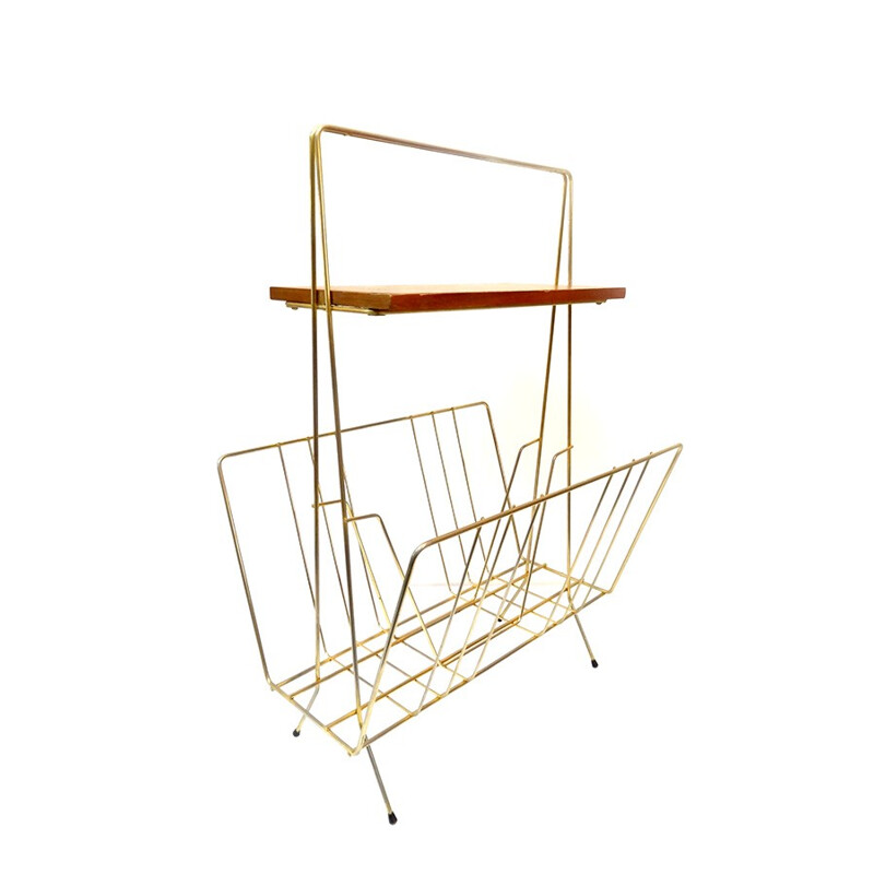 Magazine rack in brass and wood - 1960s