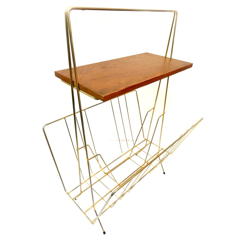 Magazine rack in brass and wood - 1960s