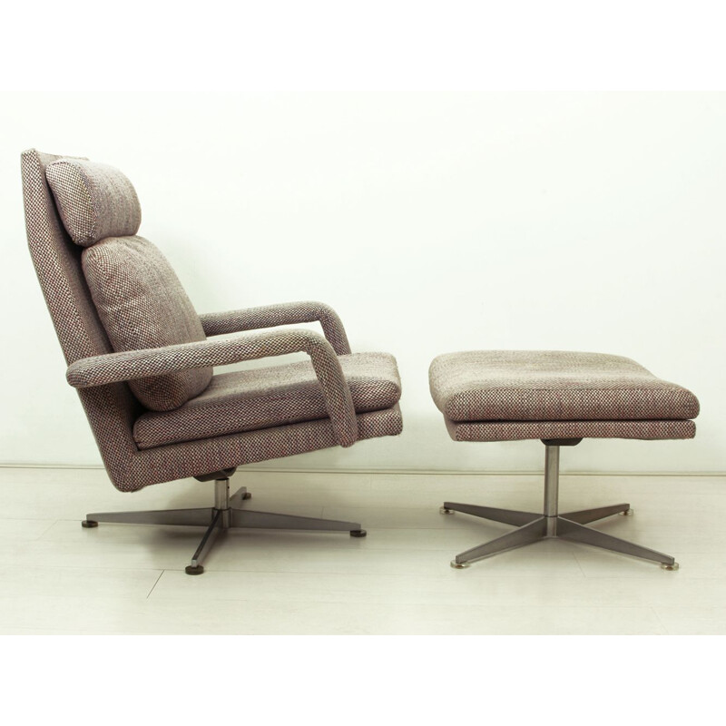 Vintage Chrome & Fabric Lounge Chair with Ottoman from Hans Kaufeld, German 1960s