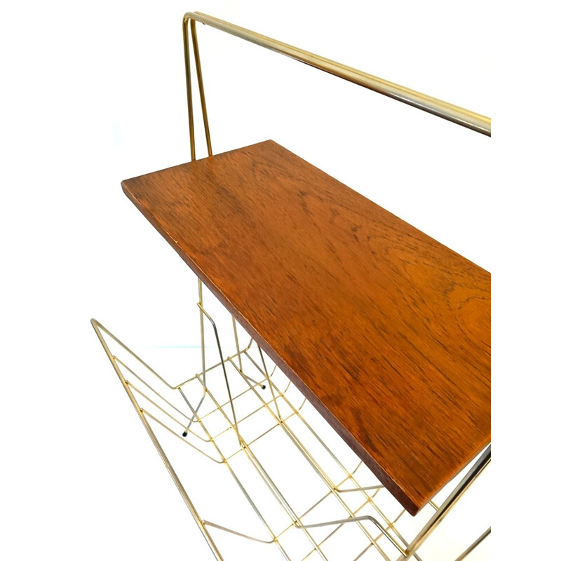 Magazine rack in brass and wood - 1960s