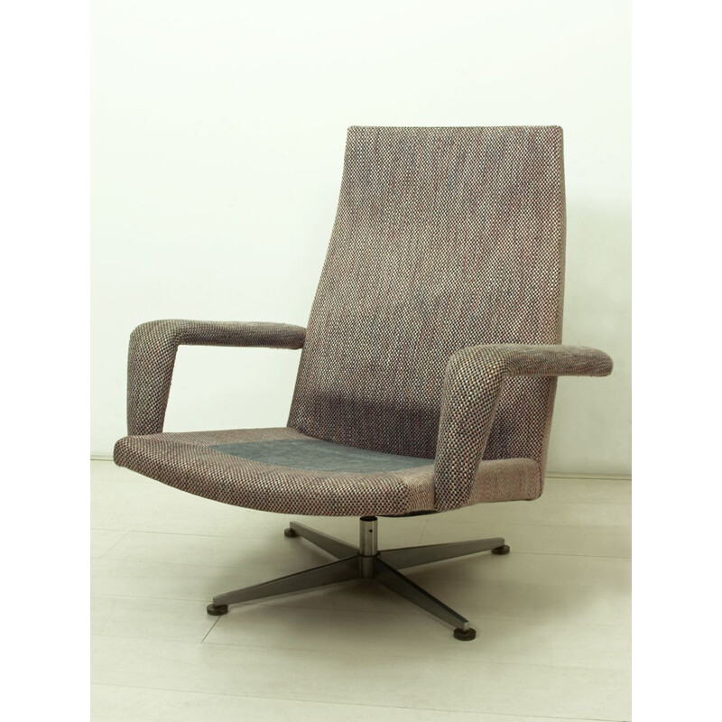 Cadeira Vintage cromada e cadeira de tecido com otomano de Hans Kaufeld, Alemanha 1960