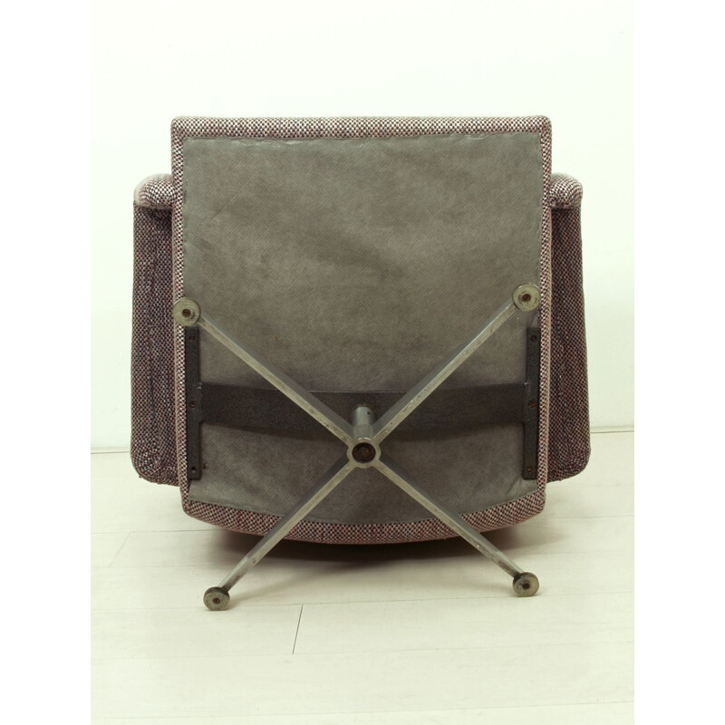 Poltrona vintage in cromo e tessuto con pouf di Hans Kaufeld, Germania 1960