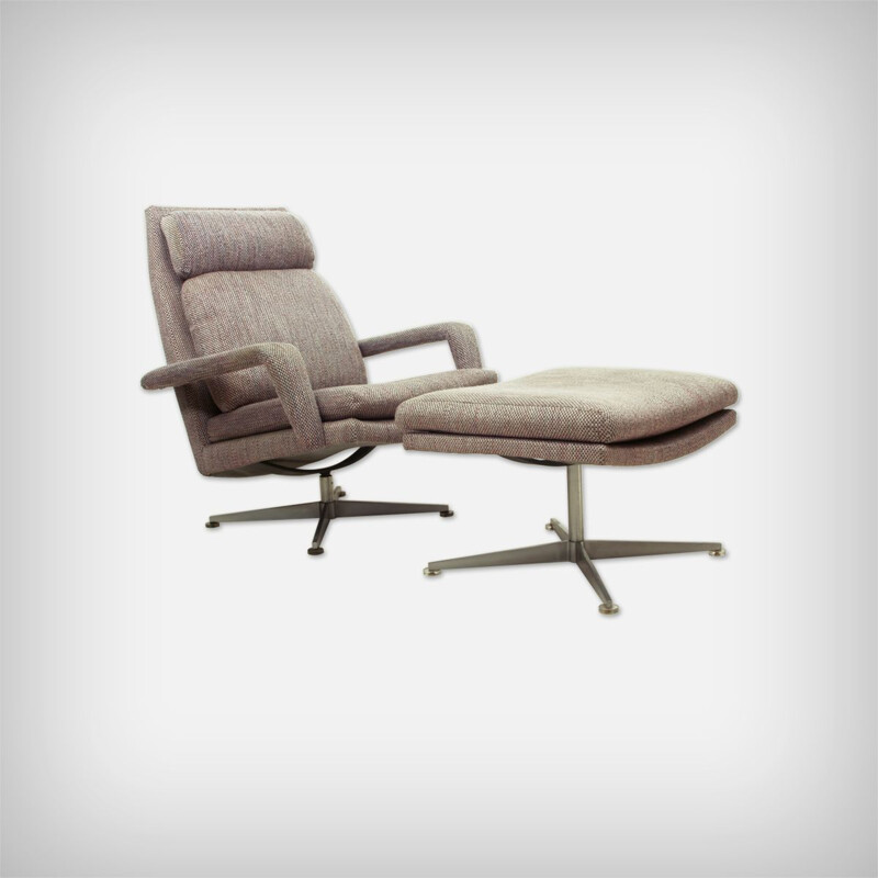 Vintage Chrome & Fabric Lounge Chair with Ottoman from Hans Kaufeld, German 1960s