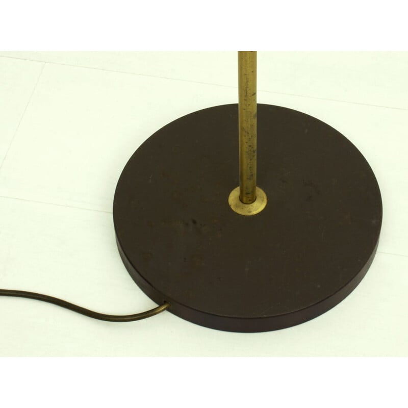 Vintage Brass & Brown Lacquered Metal 3-Arm Floor Lamp by Johannes Hammerborg for Fog & Morup, Danish 1960s