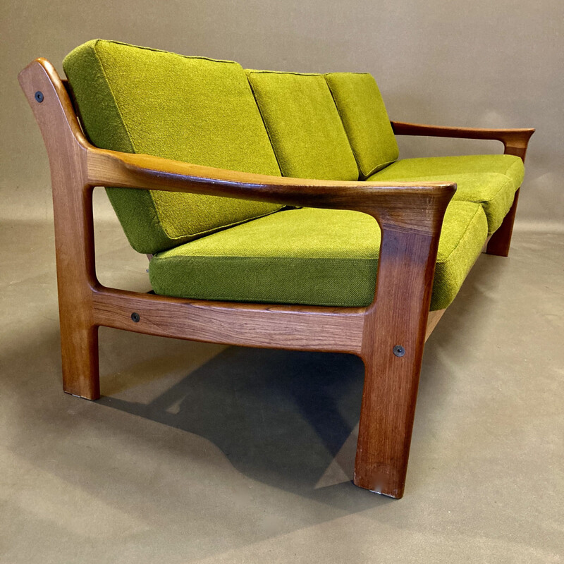 Vintage teak sofa 3 seater khaki, Scandinavian 1950s